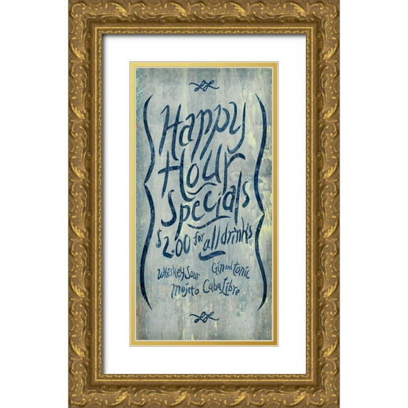 PI Studio 11x18 Gold Ornate Wood Framed with Double Matting Museum Art Print Titled - Happy Hour Blue
