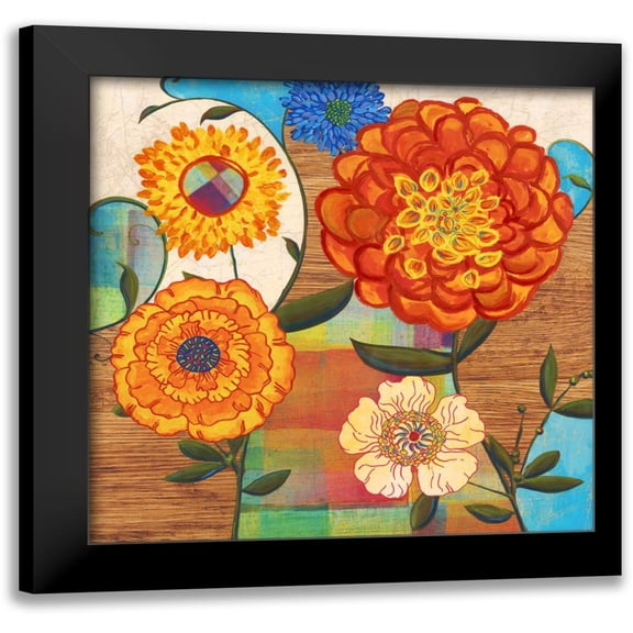 PI Studio 12x12 Black Modern Framed Museum Art Print Titled - Funky Flowers