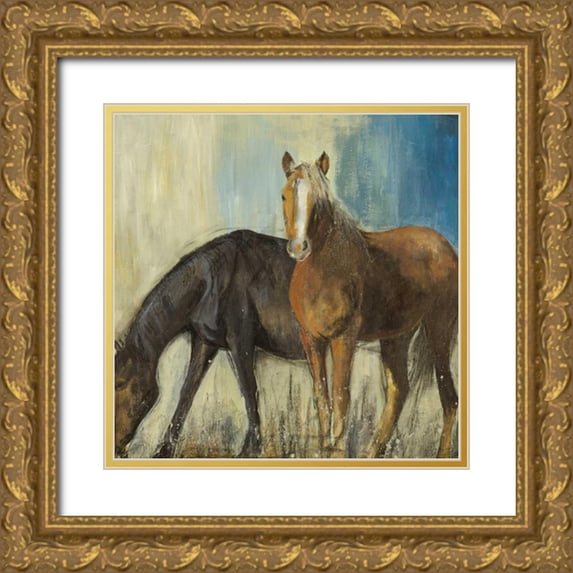 PI Studio 12x12 Gold Ornate Wood Framed with Double Matting Museum Art Print Titled - Horses II