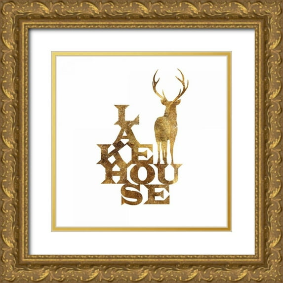 PI Studio 12x12 Gold Ornate Wood Framed with Double Matting Museum Art Print Titled - Lakehouse Stag Su