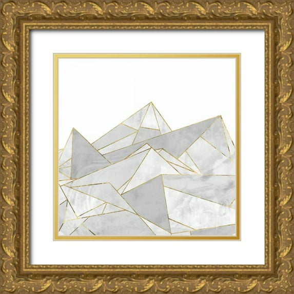 PI Studio 12x12 Gold Ornate Wood Framed with Double Matting Museum Art Print Titled - Marbled Geo Mountains I