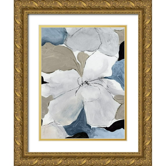 PI Studio 12x14 Gold Ornate Wood Framed with Double Matting Museum Art Print Titled - Gray Flowers I