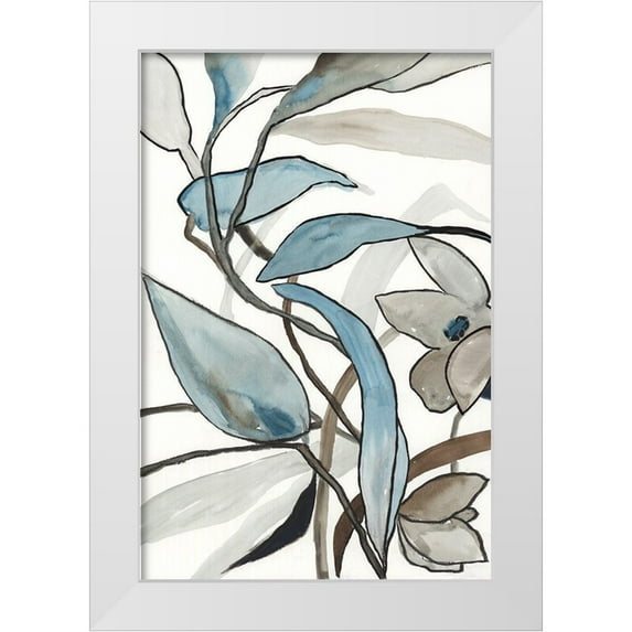 PI Studio 13x18 White Modern Wood Framed Museum Art Print Titled - Blooming Blue Florals I