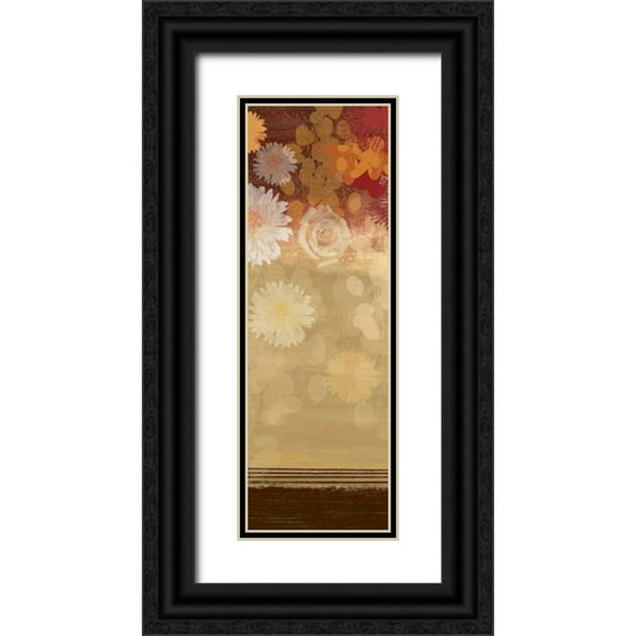 PI Studio 13x32 Black Ornate Wood Framed with Double Matting Museum Art Print Titled - Floating Florals II