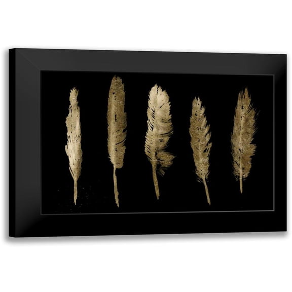 PI Studio 14x11 Black Modern Framed Museum Art Print Titled - Gold Feathers I