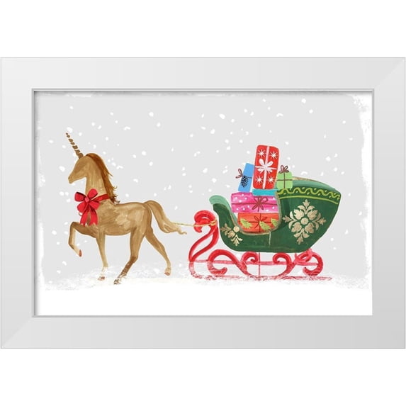 PI Studio 14x11 White Modern Wood Framed Museum Art Print Titled - Proud Unicorn with Gifts
