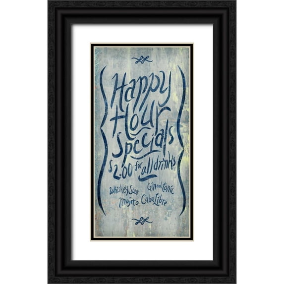 PI Studio 14x24 Black Ornate Wood Framed with Double Matting Museum Art Print Titled - Happy Hour Blue