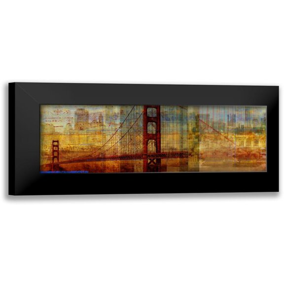 PI Studio 14x7 Black Modern Framed Museum Art Print Titled - Sunset Bridge