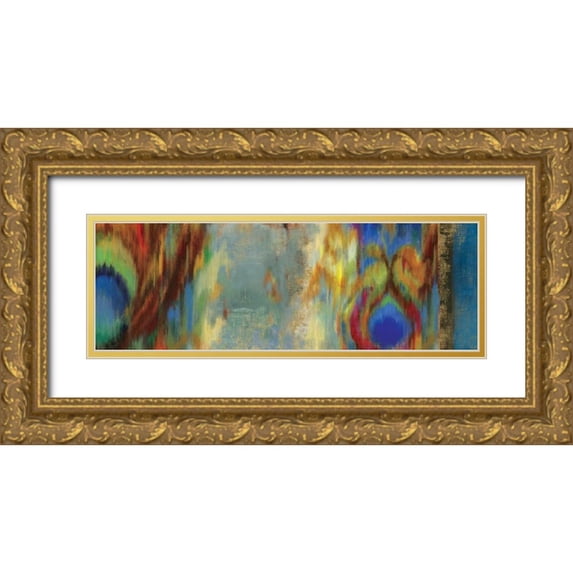 PI Studio 14x7 Gold Ornate Wood Framed with Double Matting Museum Art Print Titled - Peacock Abstract