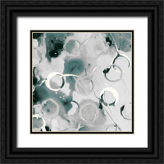 PI Studio 15x15 Black Ornate Wood Framed with Double Matting Museum Art Print Titled - Teal Spatter III
