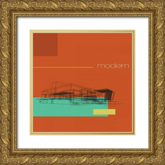 PI Studio 15x15 Gold Ornate Wood Framed with Double Matting Museum Art Print Titled - Architek II