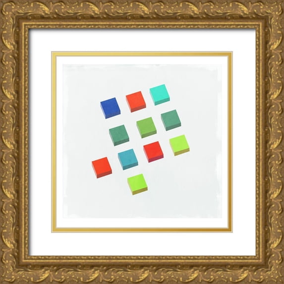 PI Studio 15x15 Gold Ornate Wood Framed with Double Matting Museum Art Print Titled - Colour Blocks