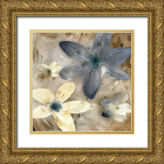 PI Studio 15x15 Gold Ornate Wood Framed with Double Matting Museum Art Print Titled - Ink Drip Floral II