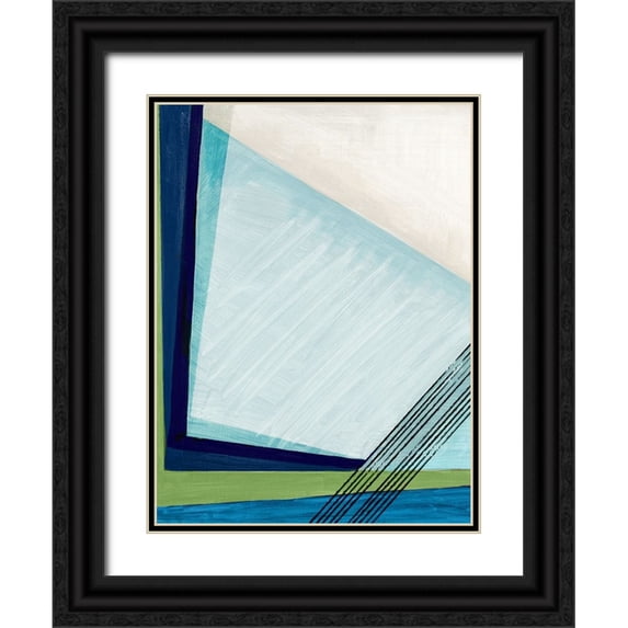 PI Studio 15x18 Black Ornate Wood Framed with Double Matting Museum Art Print Titled - Blue Geometry I