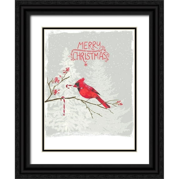 PI Studio 15x18 Black Ornate Wood Framed with Double Matting Museum Art Print Titled - Cardinal Candy Cane