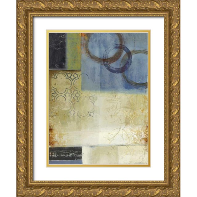 PI Studio 15x18 Gold Ornate Wood Framed with Double Matting Museum Art Print Titled - Composition in Blue I