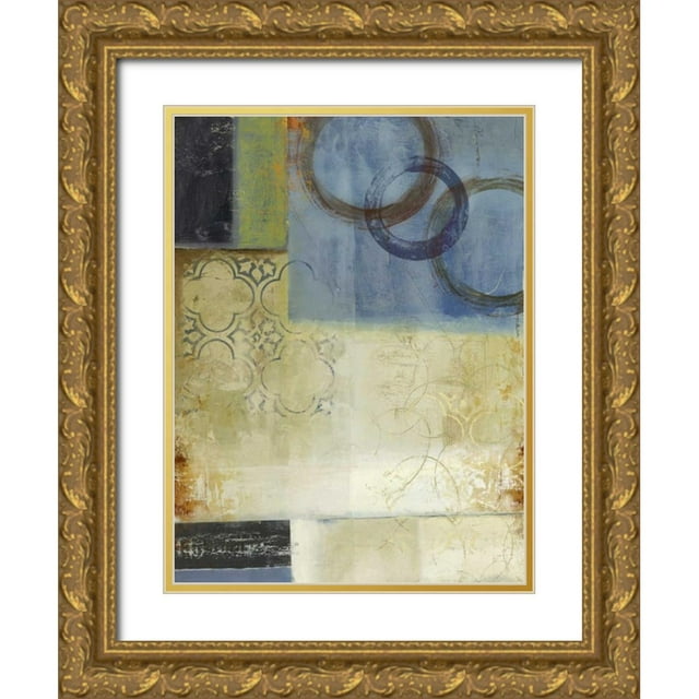 PI Studio 15x18 Gold Ornate Wood Framed with Double Matting Museum Art Print Titled - Composition in Blue I