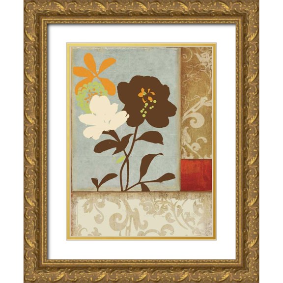 PI Studio 15x18 Gold Ornate Wood Framed with Double Matting Museum Art Print Titled - Floral Damask I