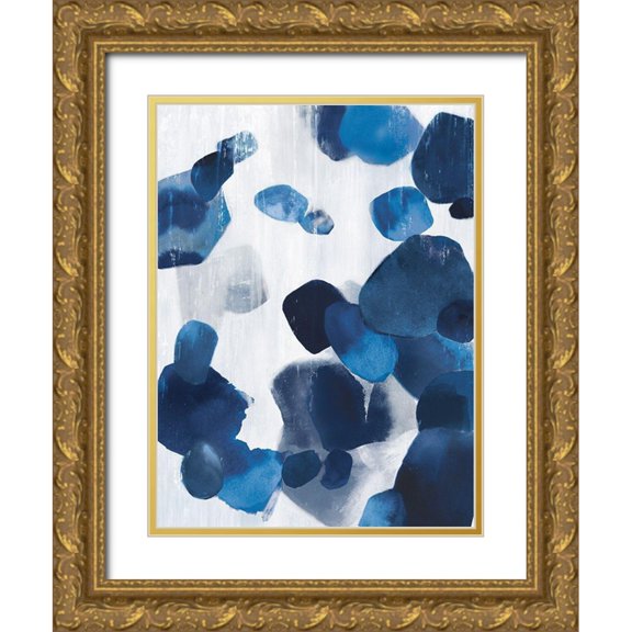 PI Studio 15x18 Gold Ornate Wood Framed with Double Matting Museum Art Print Titled - Shadow Pebbles II Indigo Version