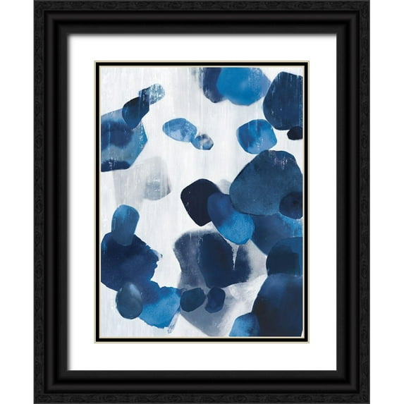 PI Studio 19x24 Black Ornate Wood Framed with Double Matting Museum Art Print Titled - Shadow Pebbles II Indigo Version