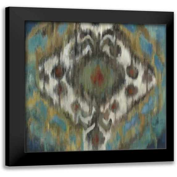 PI Studio 20x20 Black Modern Framed Museum Art Print Titled - Peacock Ikat