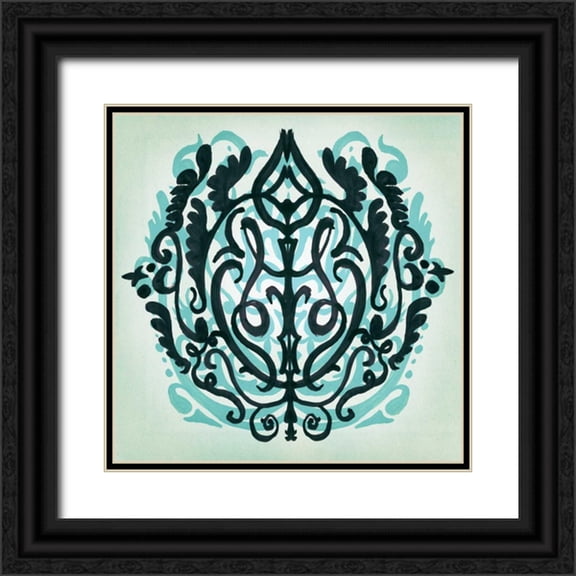 PI Studio 20x20 Black Ornate Wood Framed with Double Matting Museum Art Print Titled - Ornamental Navy Pattern II