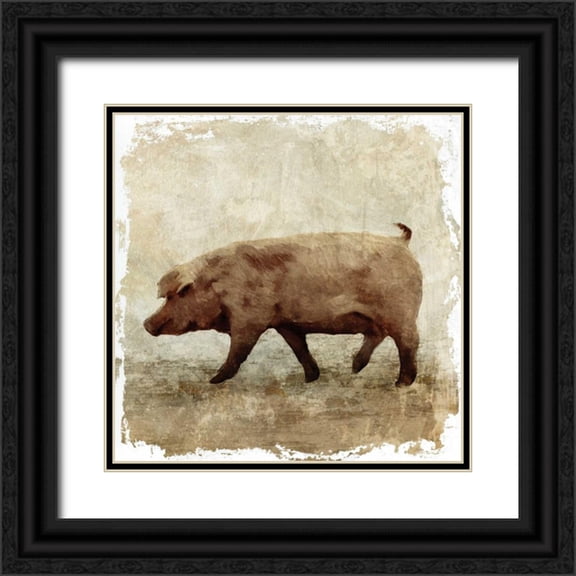 PI Studio 20x20 Black Ornate Wood Framed with Double Matting Museum Art Print Titled - Pig white border