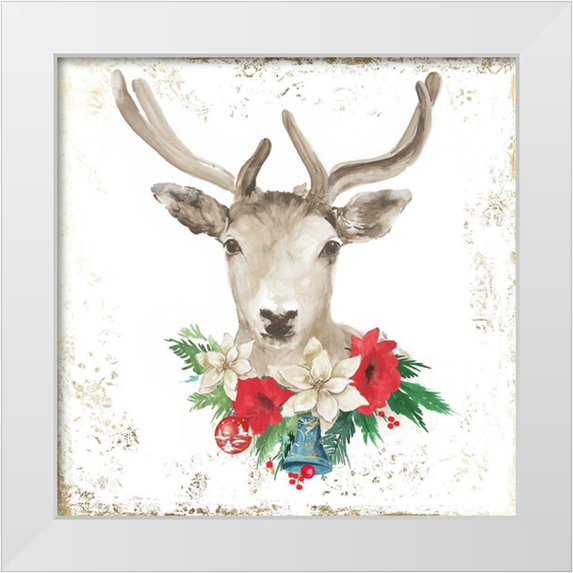 PI Studio 20x20 White Modern Wood Framed Museum Art Print Titled - Christmas Deer
