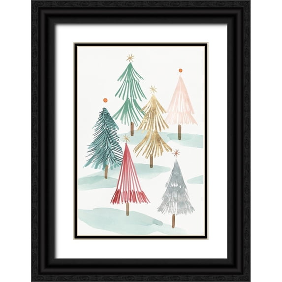 PI Studio 23x32 Black Ornate Wood Framed with Double Matting Museum Art Print Titled - Christmas Trees I