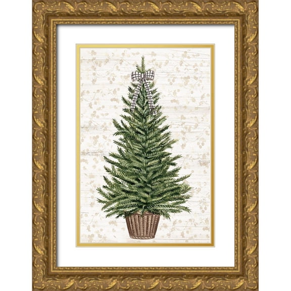 PI Studio 23x32 Gold Ornate Wood Framed with Double Matting Museum Art Print Titled - Everygreen Christmas Tree