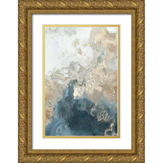 PI Studio 23x32 Gold Ornate Wood Framed with Double Matting Museum Art Print Titled - Ocean Splash II Indigo Version