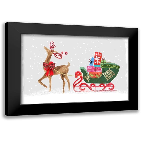 PI Studio 24x17 Black Modern Framed Museum Art Print Titled - Proud Reindeer with Gifts