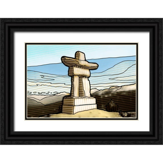 PI Studio 24x17 Black Ornate Wood Framed with Double Matting Museum Art Print Titled - Graphic Inukshuk