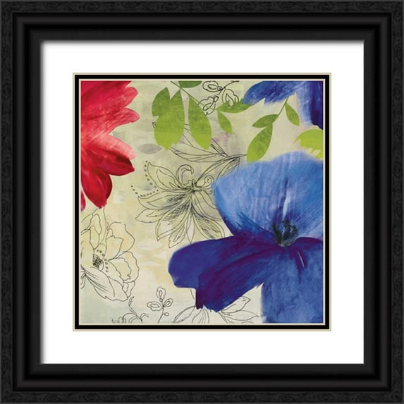 PI Studio 26x26 Black Ornate Wood Framed with Double Matting Museum Art Print Titled - Indigo Flower II