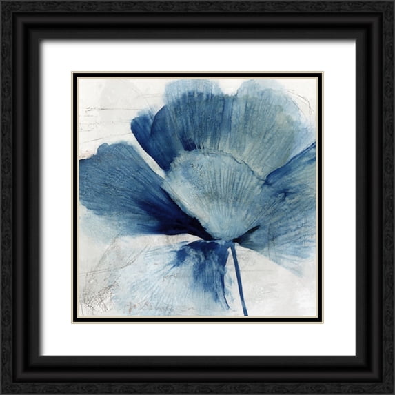 PI Studio 26x26 Black Ornate Wood Framed with Double Matting Museum Art Print Titled - Inky Flower II