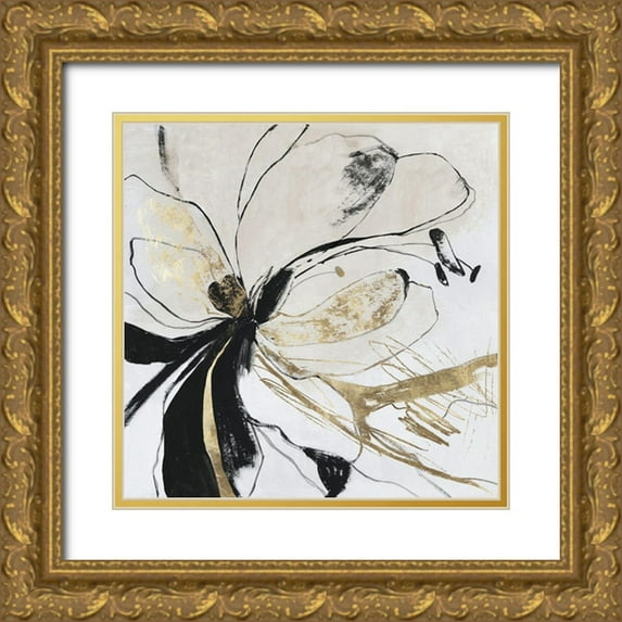 PI Studio 26x26 Gold Ornate Wood Framed with Double Matting Museum Art Print Titled - Black Bloom I