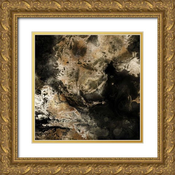 PI Studio 26x26 Gold Ornate Wood Framed with Double Matting Museum Art Print Titled - Gold Marbled Abstract II