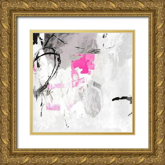 PI Studio 26x26 Gold Ornate Wood Framed with Double Matting Museum Art Print Titled - Gray Pink I