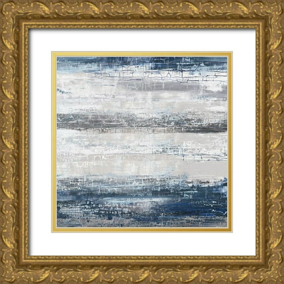 PI Studio 26x26 Gold Ornate Wood Framed with Double Matting Museum Art Print Titled - Navy Stripes II