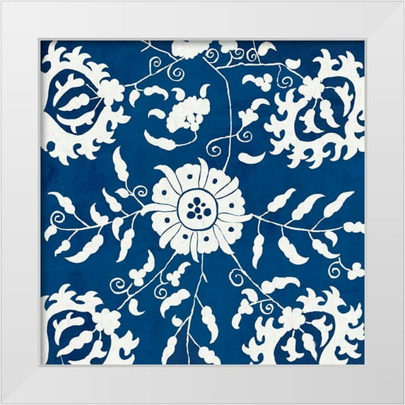 PI Studio 26x26 White Modern Wood Framed Museum Art Print Titled - White Flowers On Indigo I