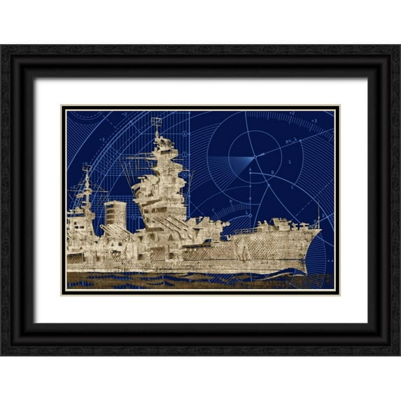 PI Studio 32x23 Black Ornate Wood Framed with Double Matting Museum Art Print Titled - Blueprint Submarine I