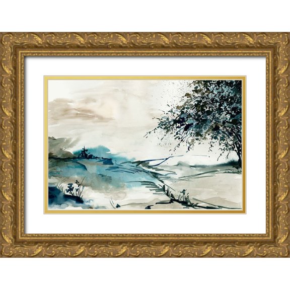 PI Studio 32x23 Gold Ornate Wood Framed with Double Matting Museum Art Print Titled - Outlined Landscape