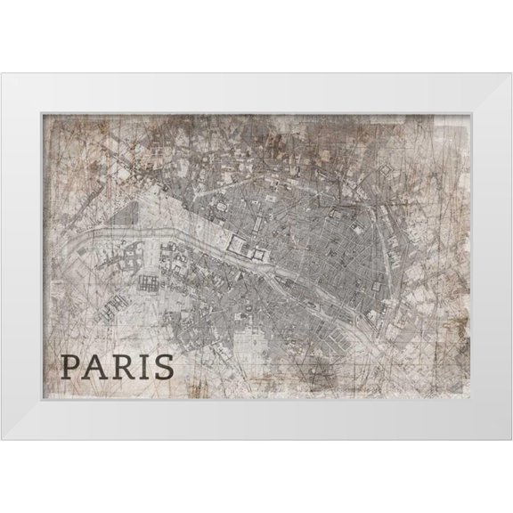 PI Studio 32x23 White Modern Wood Framed Museum Art Print Titled - Map Paris White