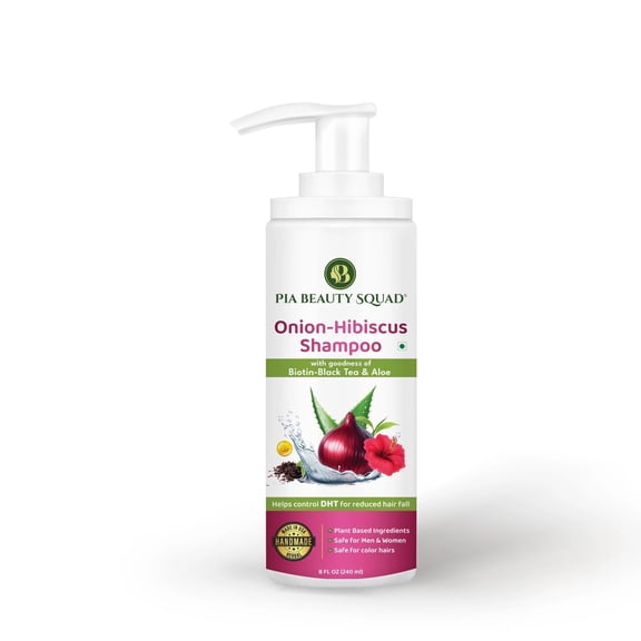 PIA Beauty Squad Handmade Onion Hibiscus Shampoo chemical -Free with Biotin, Black Tea & Aloe Vera Nourishes Scalp, Reduces Hair Fall & Frizz Natural for Stronger, Shinier Hair (8.4 oz)
