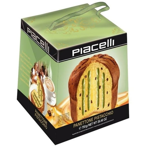 PIACELLI Italian pistachio with Piacelli Sticker - Authentic Italian Dessert with chocolate chips - Pistachio Cake Imported from Italy - Holiday Cake Ideal for Christmas & Special Occasions - 750g