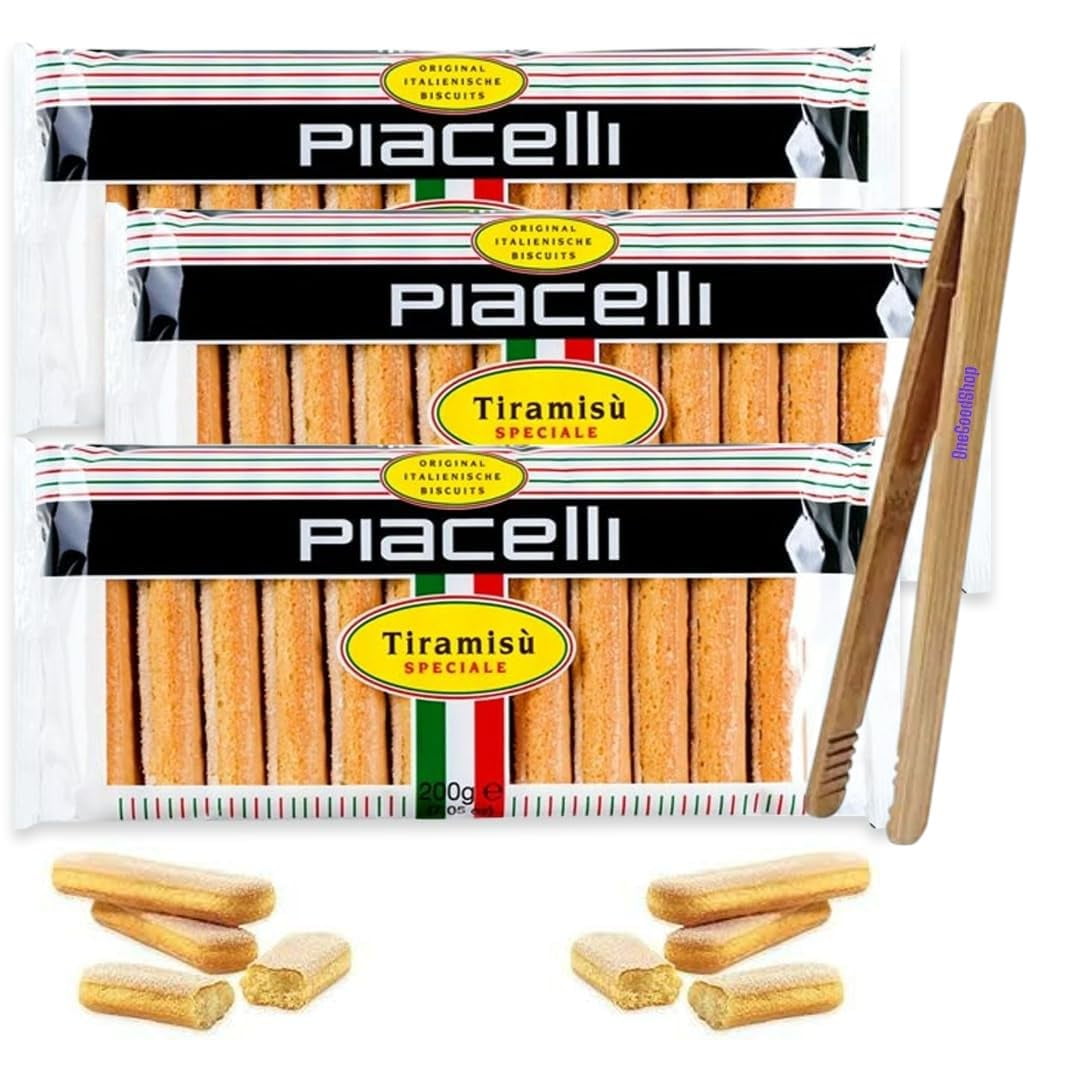 PIACELLI Light & Airy Texture Ladyfingers - Authentic Italian Sponge Lady Fingers for Tiramisu – Traditionally Baked Ladyfinger Cookies Ideal for Tiramisu, Trifles and More - 3 Pack (200g/7oz Each)