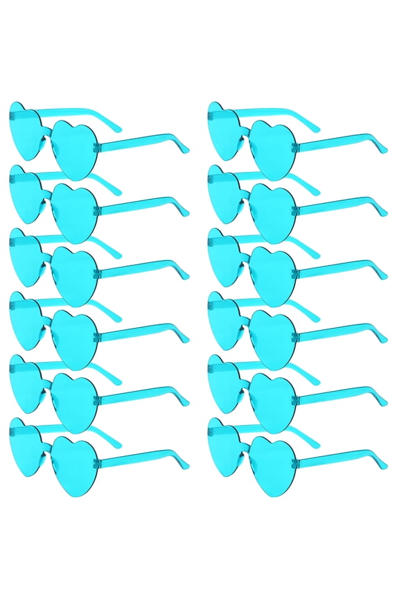 PIAOPIAONIU 12 Pcs Heart Shaped Sunglasses Blue Transparent Frameless Fashion Hippie Sunglasses For Bachelorette Women