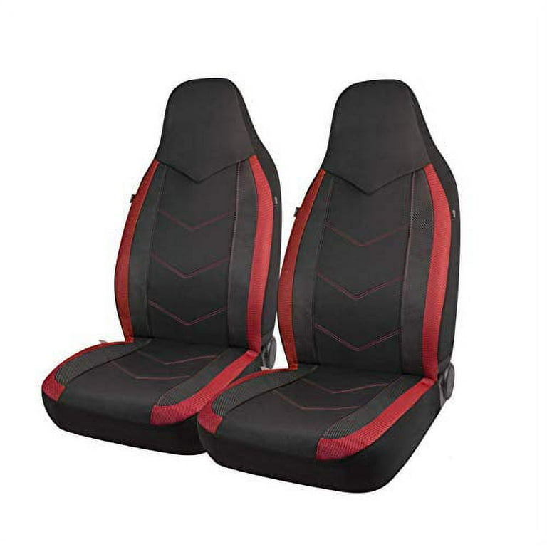 PIC AUTO 2PCS Red High Back Car Seat Covers Sports Carbon Fiber Mesh Design Universal Fit