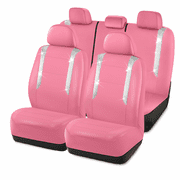 PIC AUTO Car Seat Covers - Sparkly Pink Leather with Bling Glitter, Full Set, Waterproof, Airbag Compatible, Universal Fit