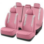 PIC AUTO Car Seat Covers - Sparkly Pink Leather with Bling Glitter, Full Set, Waterproof, Airbag Compatible, Universal Fit